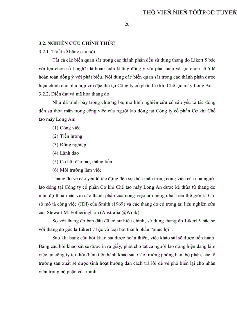 image for page Đo lường sự thỏa mãn trong công việc của người lao động tại Công ty cổ phần Cơ khí Chế tạo máy Long An