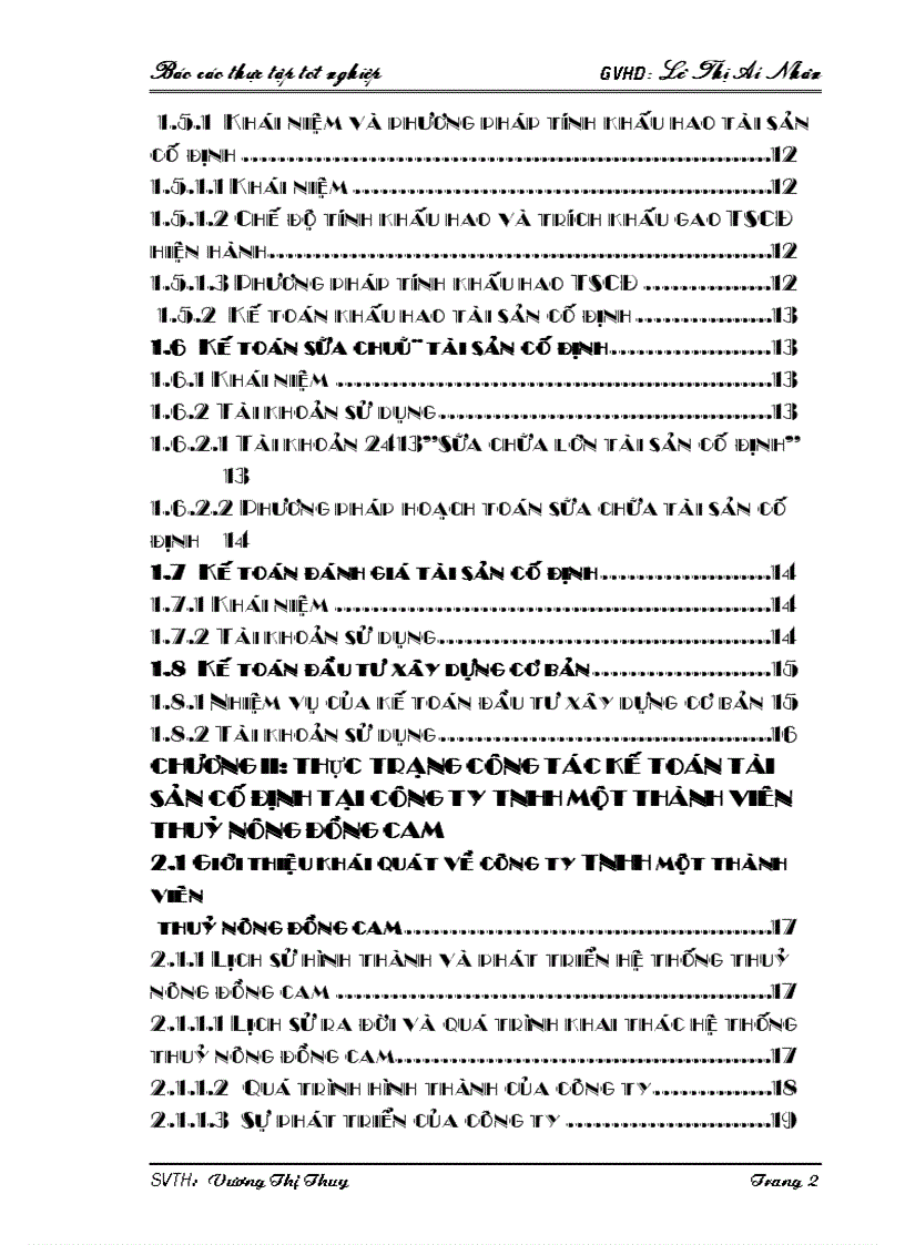 Thực trạng công tác kế toán tài sản cố định tại công ty TNHH một thành viên Thuỷ Nông Đồng Cam