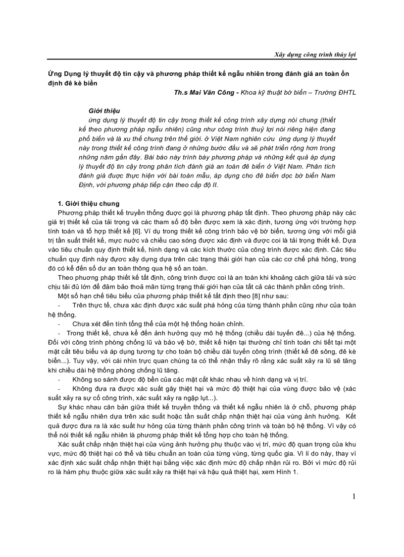 image for page Ứng Dụng lý thuyết độ tin cậy và phương pháp thiết kế ngẫu nhiên trong đánh giá an toàn ổn định đê kè biển
