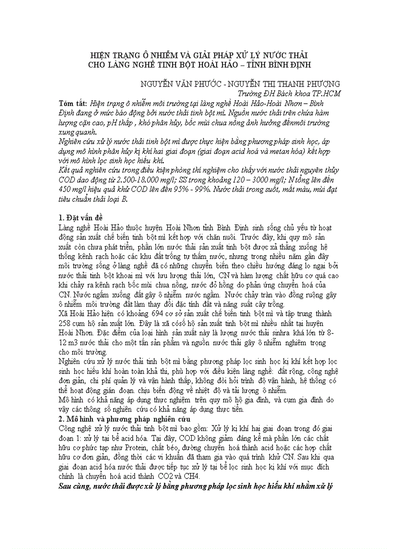 image for page Hiện trạng ô nhiễm và giải pháp xử lý nước thải cho làng nghề tinh bột hoài hảo tỉnh bình định