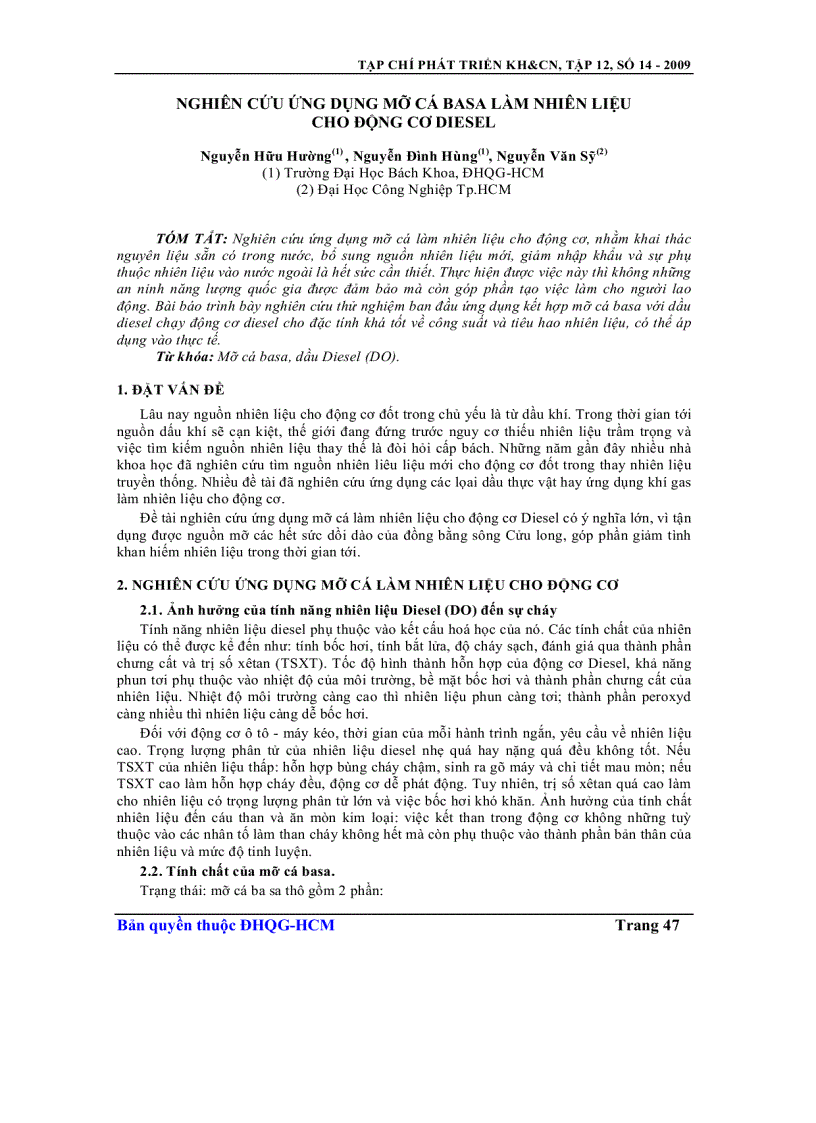 image for page Nghiên cứu ứng dụng mỡ cá basa làm nhiên liệu cho động cơ DIESEL