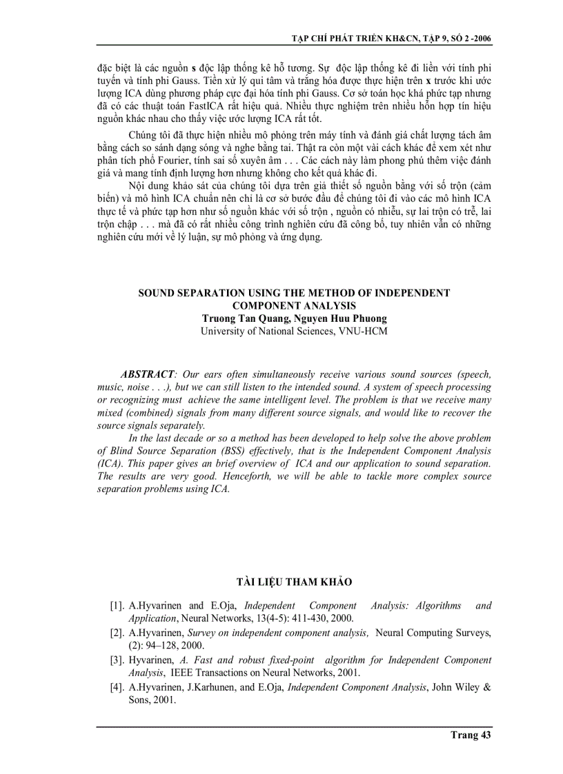 image for page Tách âm dùng phương pháp phân tích thành phần độc lập