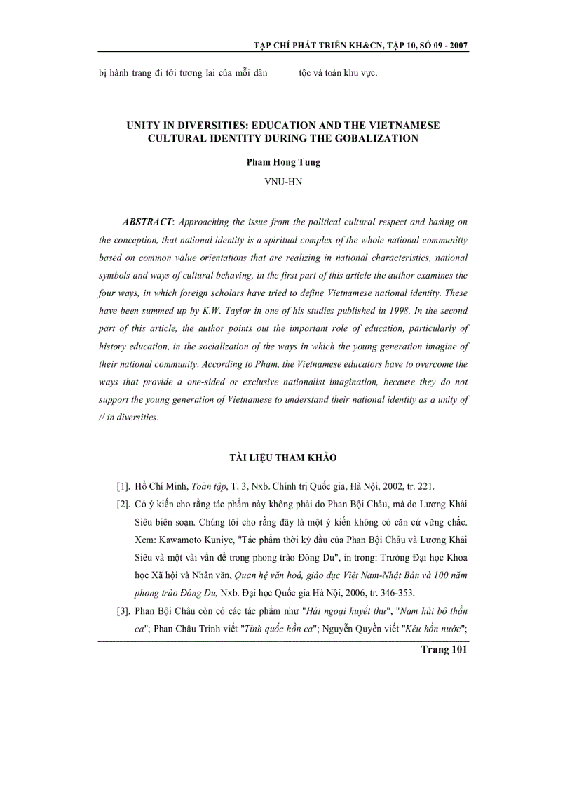 image for page Tính thống nhất và đa dạng văn hoá giáo dục và vấn đề bản sắc dân tộc Việt Nam trong bối cảnh toàn cầu hoá