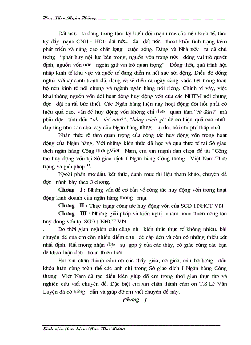 Công tác huy động vốn tại Sở giao dịch I Ngân hàng Công thương Việt Nam Thực trạng và giải pháp