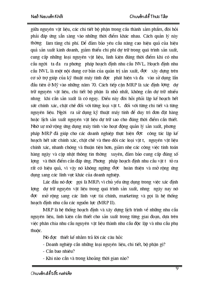 image for page Hoạch định nhu cầu nguyên vật liệu tại Xí nghiệp thép và vật liệu xây dựng Hà Nội