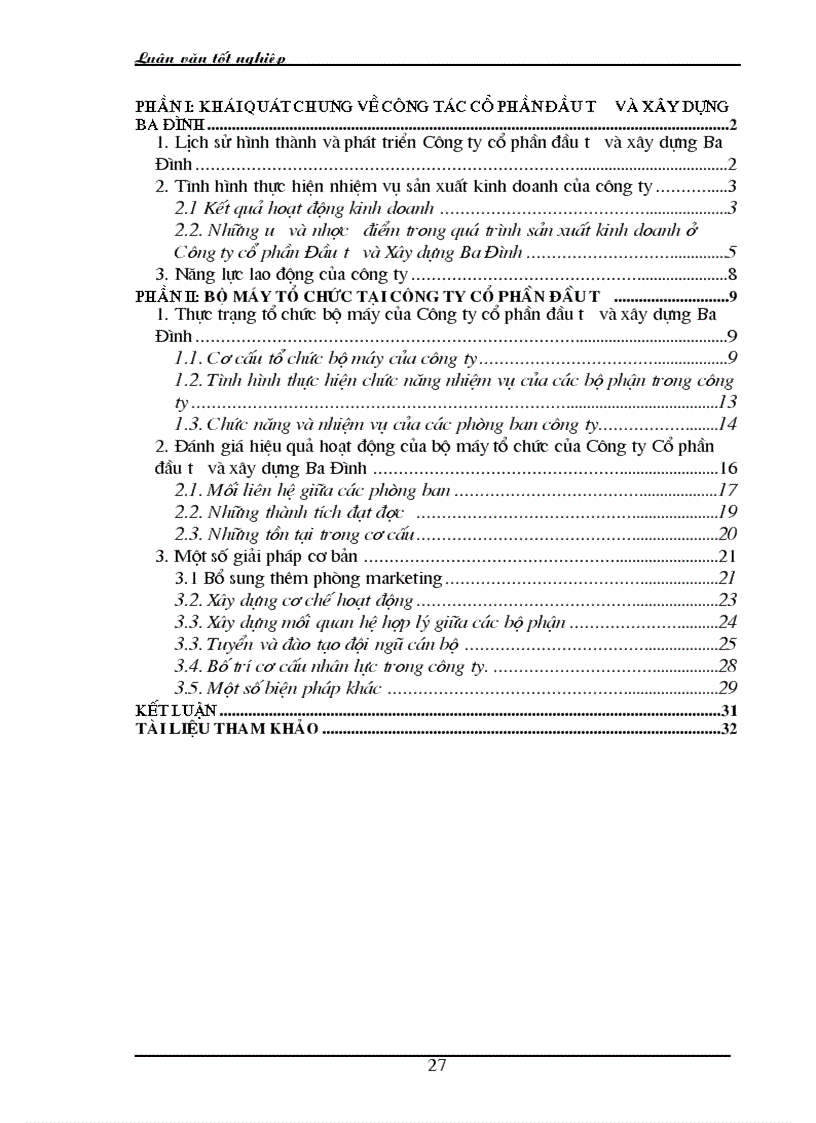 image for page Thực trạng và một số giải pháp hoàn thiện bộ máy tổ chức của Công ty cổ phần đầu tư và xây dựng Ba Đình