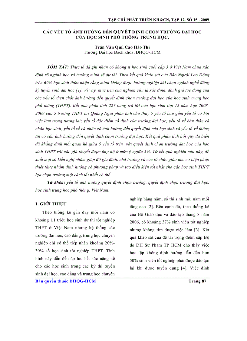 image for page Các yếu tố ảnh hưởng đến quyết định chọn trường đại học của học sinh phổ thông trung học