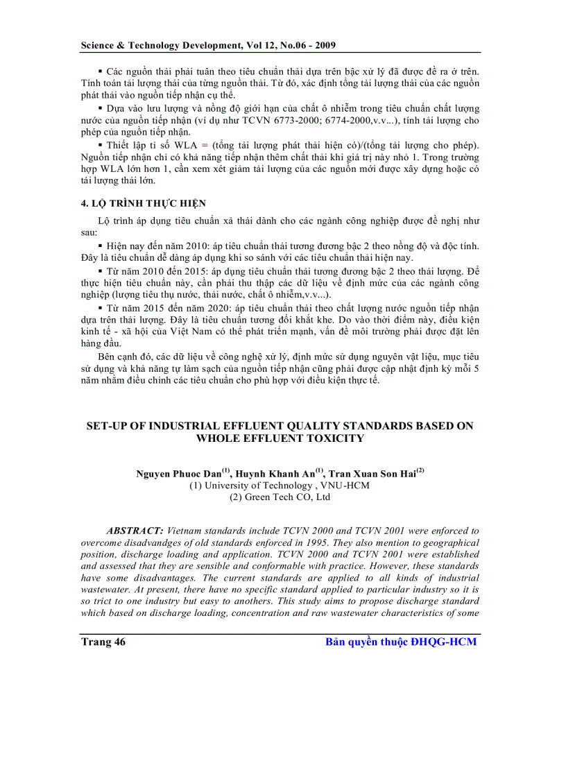 image for page Đề xuất qui trình xây dựng tiêu chuẩn nước thải công nghiệp dựa trên cơ sở độc tính toàn phần