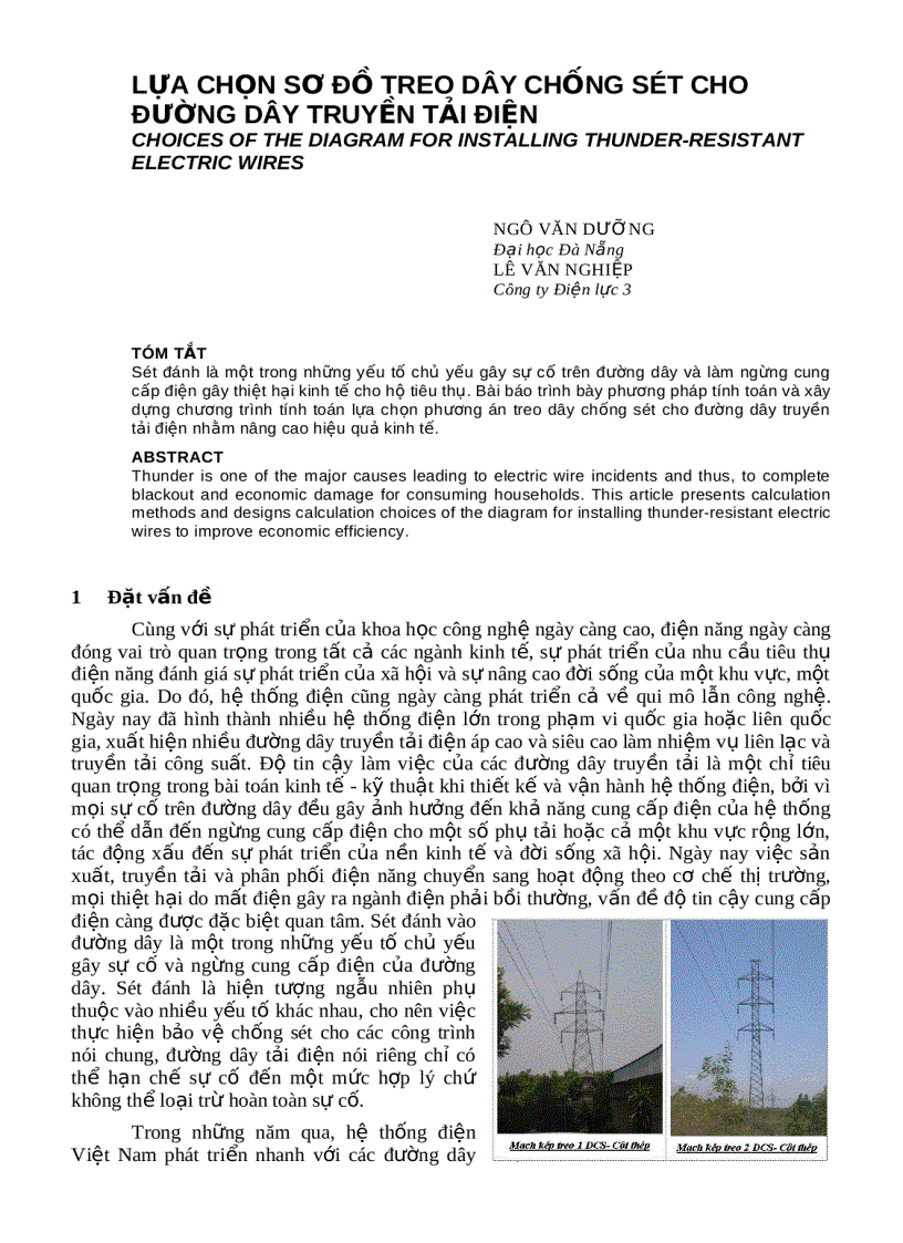 image for page Lựa chọn sơ đồ treo dây chống sét cho đường dây truyền tải điện