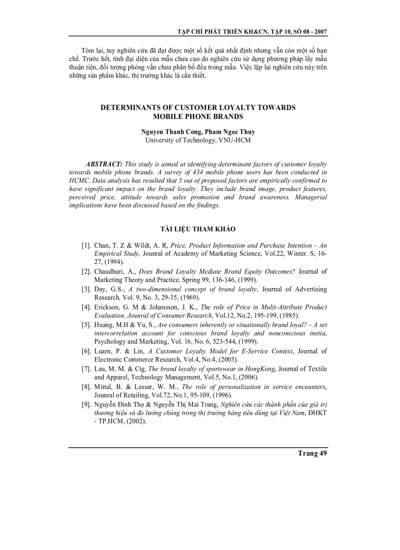 image for page Các yếu tố ảnh hưởng đến lòng trung thành của khách hàng đối với thương hiệu điện thoại di động