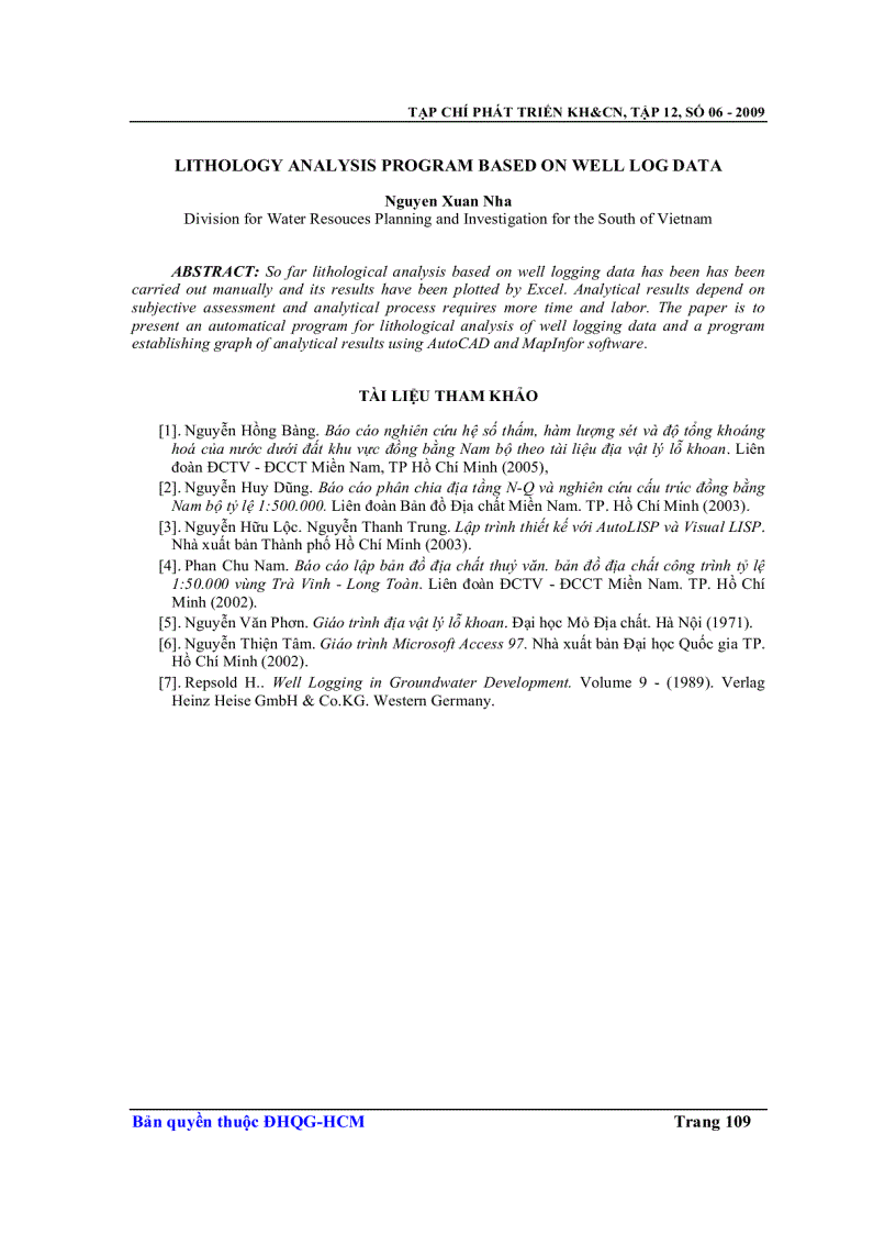 image for page Chương trình phân tích thạch học theo tài liệu địa vật lý giếng khoan