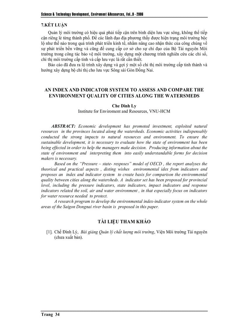 image for page Hệ thống chỉ thị và chỉ số môi trường để đánh giá và so sánh hiện trạng môi trường giữa các thành phố trên lưu vực sông