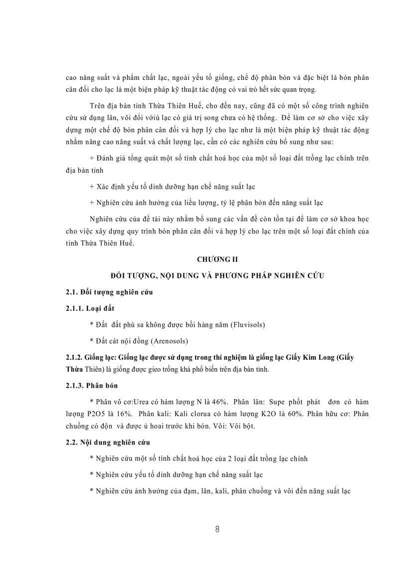 image for page Nghiên cứu cơ sở khoa học của việc bón phân cân đối cho lạc trên hai loại đất trồng lạc chính ở Thừa Thiên Huế