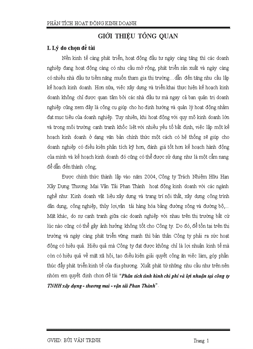 image for page Phân tích tình hình chi phí và lợi nhuận tại công ty TNHH xây dựng thương mai vận tải Phan Thành