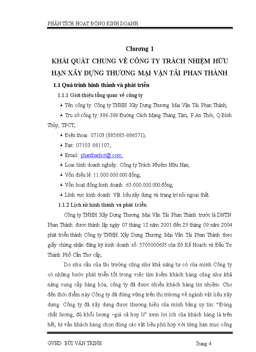 image for page Phân tích tình hình chi phí và lợi nhuận tại công ty TNHH xây dựng thương mai vận tải Phan Thành