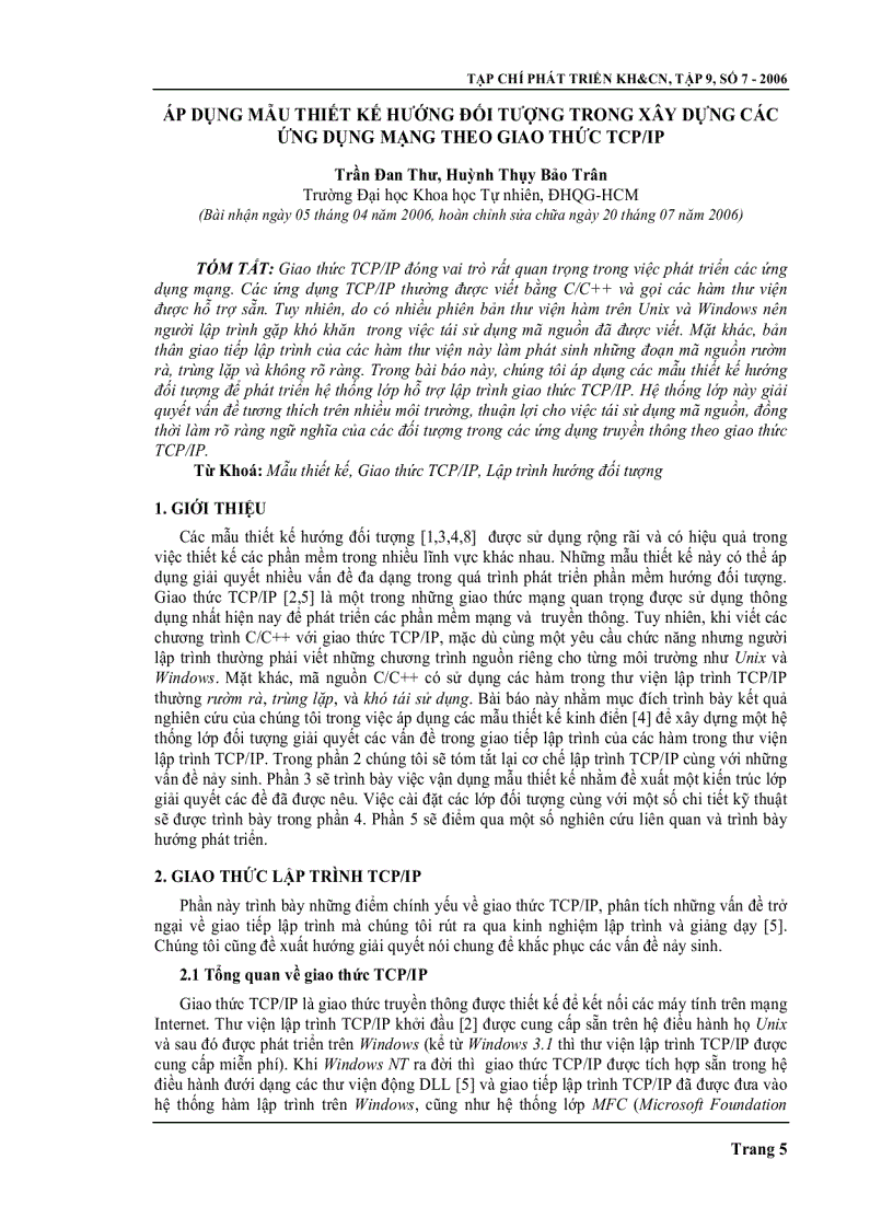 image for page Áp dụng mẫu thiết kế hướng đối tượng trong xây dựng các ứng dụng mạng theo giao thức TCP IP