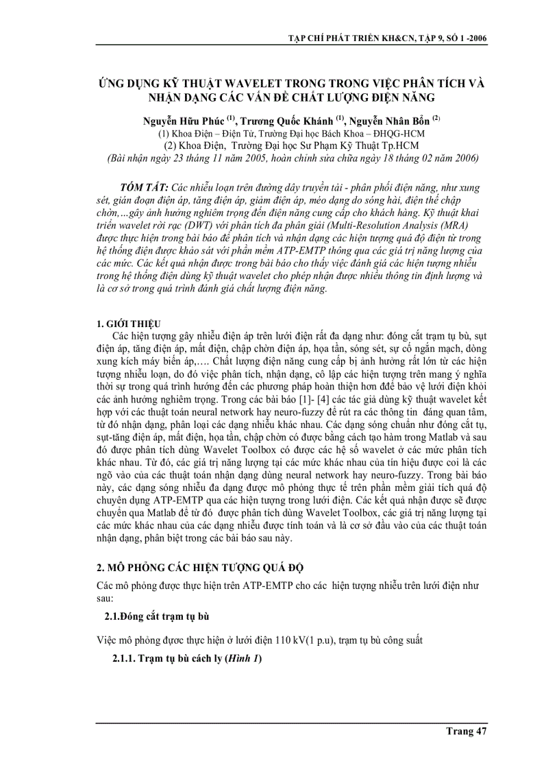 image for page Ứng dụng kỹ thuật Wavelet trong việc phân tích và nhận dạng các vấn đề chất lượng điện năng