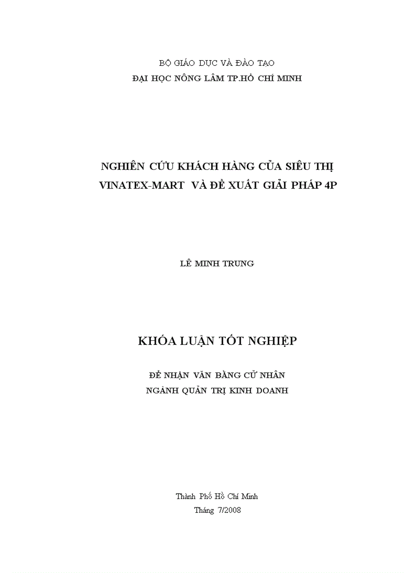 image for page Nghiên cứu khách hàng của siêu thị Vinatex mart và đề xuất giải pháp 4P