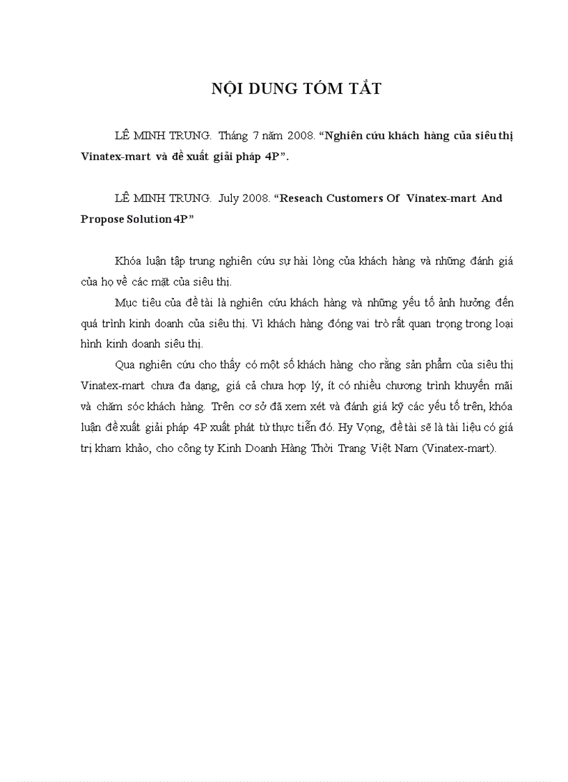 image for page Nghiên cứu khách hàng của siêu thị Vinatex mart và đề xuất giải pháp 4P