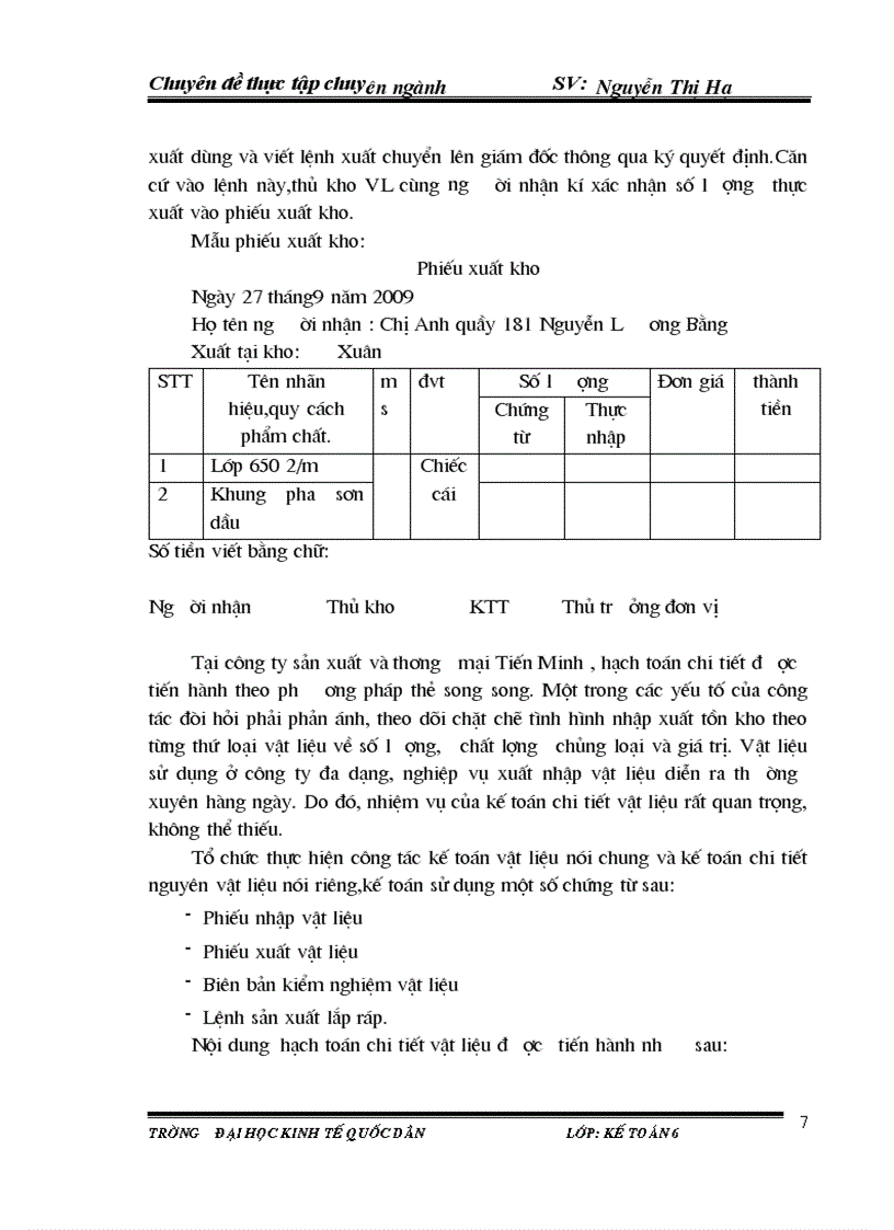 image for page Kế toán nguyên vật liệu tại Cụng ty TNHH SX TM Một thành viên Tiến Minh