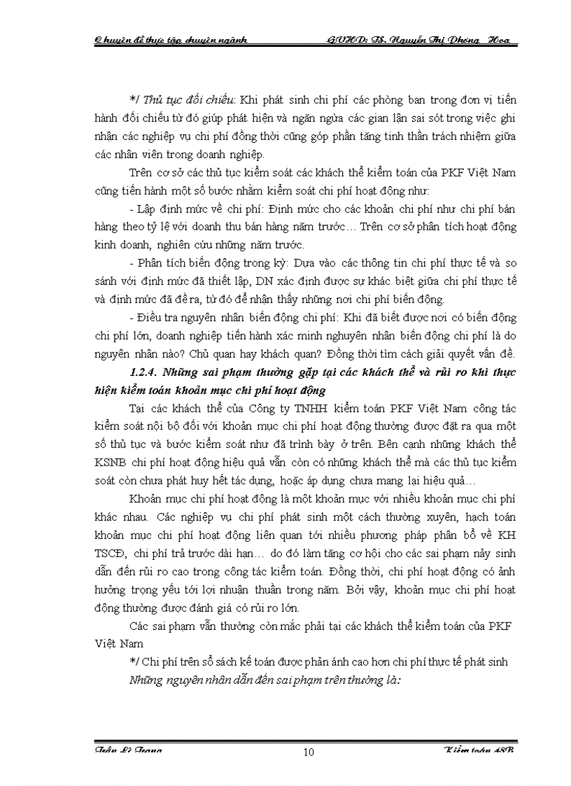image for page Quy trình kiểm toán khoản mục chi phí hoạt động trong kiểm toán Báo cáo tài chính do Công ty TNHH kiểm toán PKF Việt Nam thực hiện
