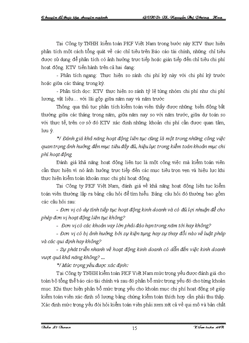 image for page Quy trình kiểm toán khoản mục chi phí hoạt động trong kiểm toán Báo cáo tài chính do Công ty TNHH kiểm toán PKF Việt Nam thực hiện