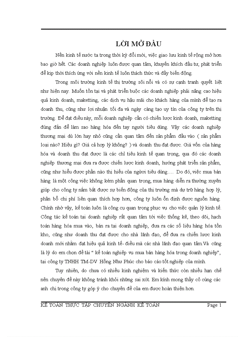 image for page Báo cáo thực tập chuyên ngành Kế Toán tại công ty TNHH TM DV Hồng Như Phúc