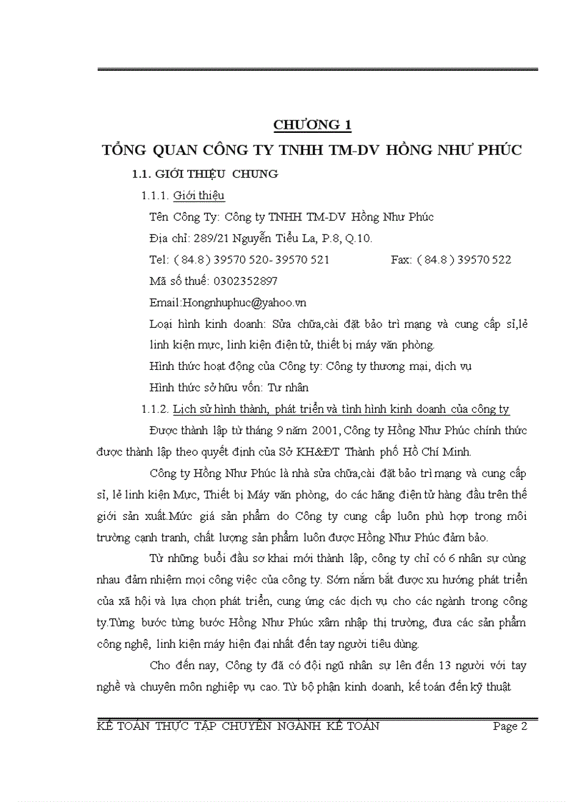 image for page Báo cáo thực tập chuyên ngành Kế Toán tại công ty TNHH TM DV Hồng Như Phúc