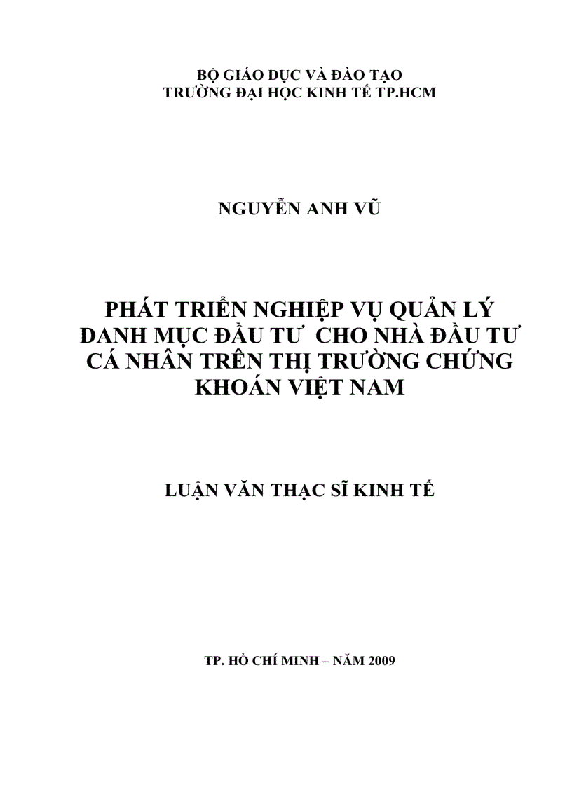 Giải pháp phát triển nghiệp vụ quản lý danh mục đầu tư cho nhà đầu tư cá nhân trên thị trường chứng khoán Việt Nam