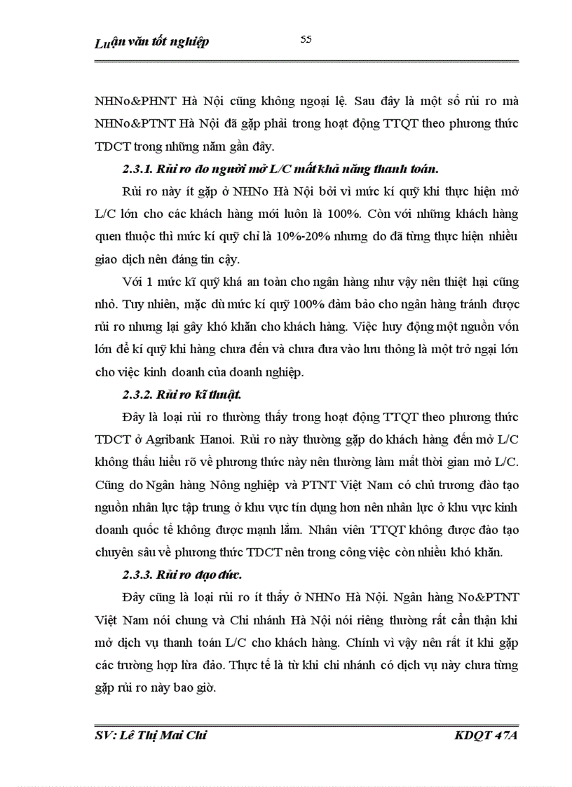 image for page Giải pháp hạn chế và phòng ngừa rủi ro trong thanh toán quốc tế theo phương thức Tín dụng chứng từ tại ngân hàng NHNo PTNT AgriBank Hà Nội