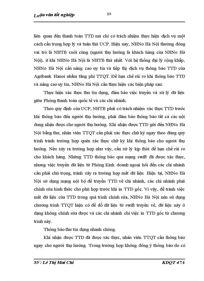 image for page Giải pháp hạn chế và phòng ngừa rủi ro trong thanh toán quốc tế theo phương thức Tín dụng chứng từ tại ngân hàng NHNo PTNT AgriBank Hà Nội