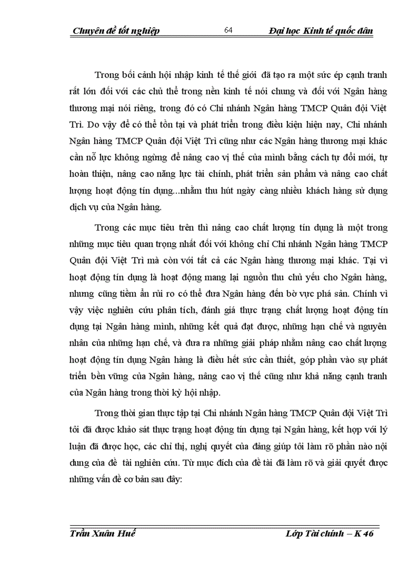 image for page Nâng cao chất lượng tín dụng tại Chi nhánh Ngân hàng TMCP Quân đội Việt Trì