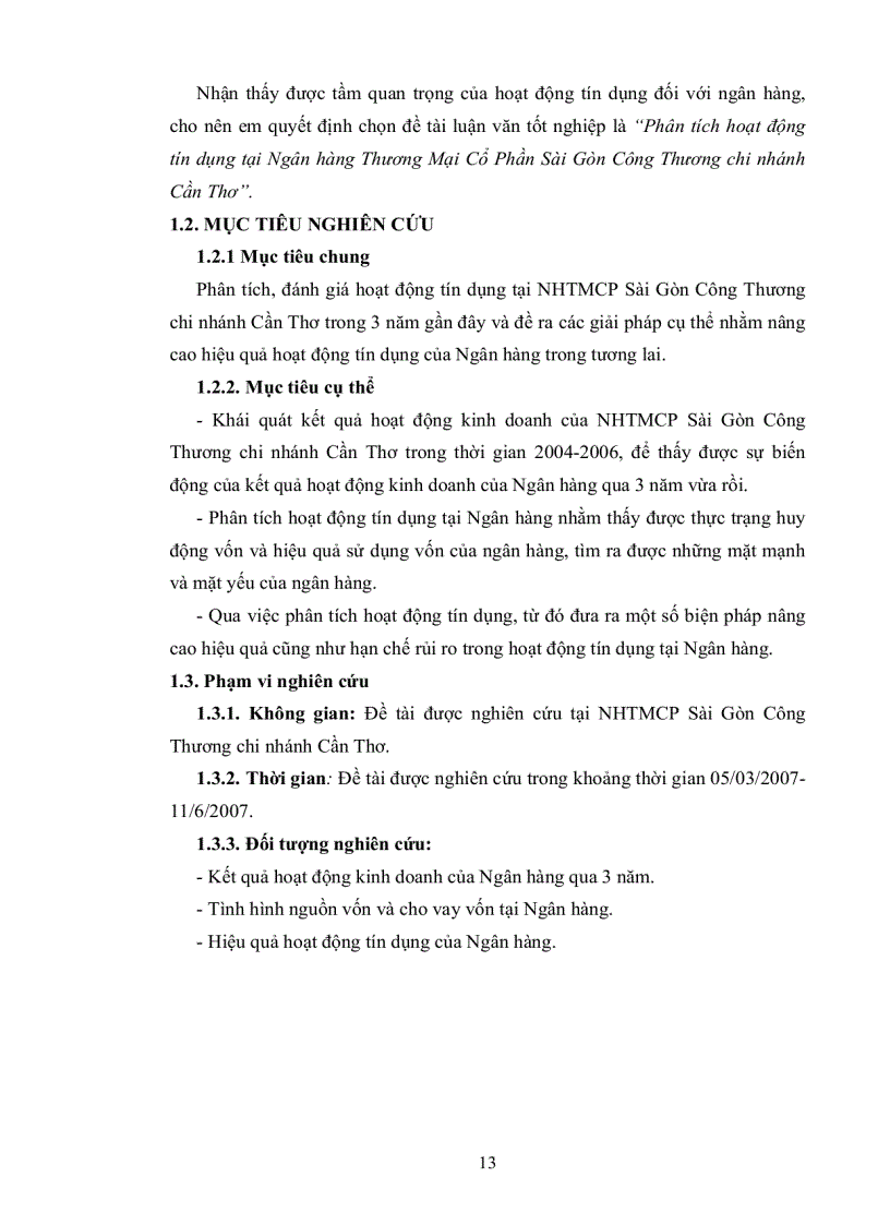 image for page Phân tích hoạt động tín dụng tại Ngân hàng Thương Mại Cổ Phần Sài Gòn Công Thương chi nhánh Cần Thơ