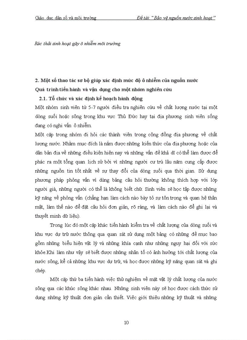 image for page Đề tài chương trình giáo dục dân số môi trường giành cho sinh viên Bảo vệ nguồn nước sinh hoạt