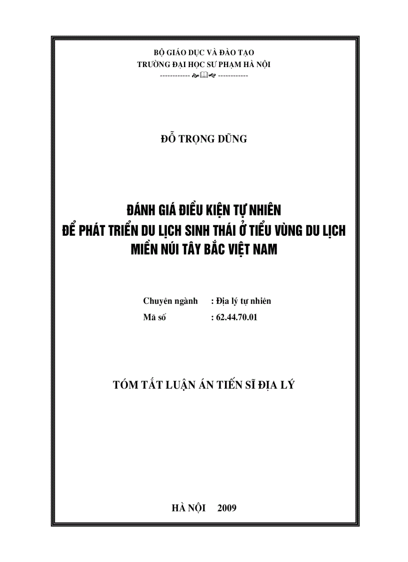image for page Đánh giá điều kiện tự nhiên để phát triển du lịch sinh thái ở tiểu vùng du lịch miền núi Tây Bắc Việt Nam