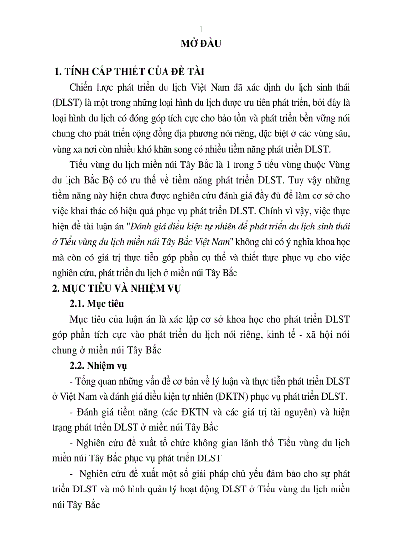 image for page Đánh giá điều kiện tự nhiên để phát triển du lịch sinh thái ở tiểu vùng du lịch miền núi Tây Bắc Việt Nam