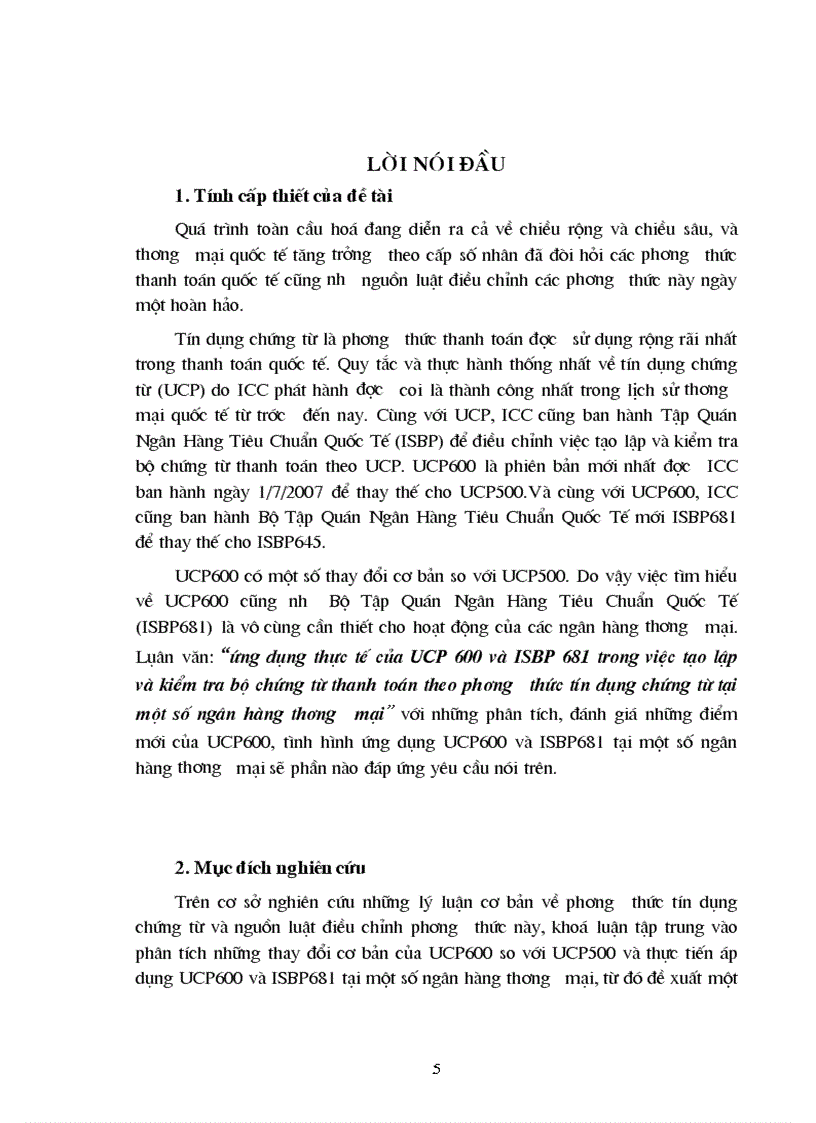 Ứng dụng thực tế của ucp 600 và isbp 681 trong việc tạo lập và kiểm tra bộ chứng từ thanh toán theo phương thức tín dụng chứng từ tại một số ngân hàng thương mại