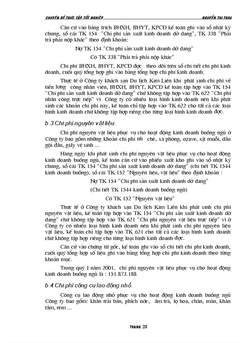 image for page Tổ chức công tác kế toán tập hợp chi phí chi phí sản xuất và tính giá thành giá thành sản phẩm hoạt động kinh doanh buồng ngủ ở Công ty Khách sạn Du lịch Kim Liên