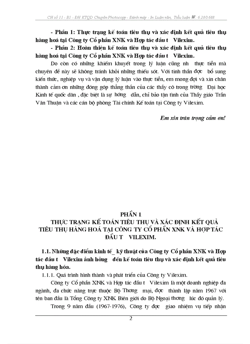image for page Kế toán tiêu thụ và xác định kết quả tiêu thụ hàng hoá tại Công ty CP XNK và Hợp tác đầu tư Vilexim