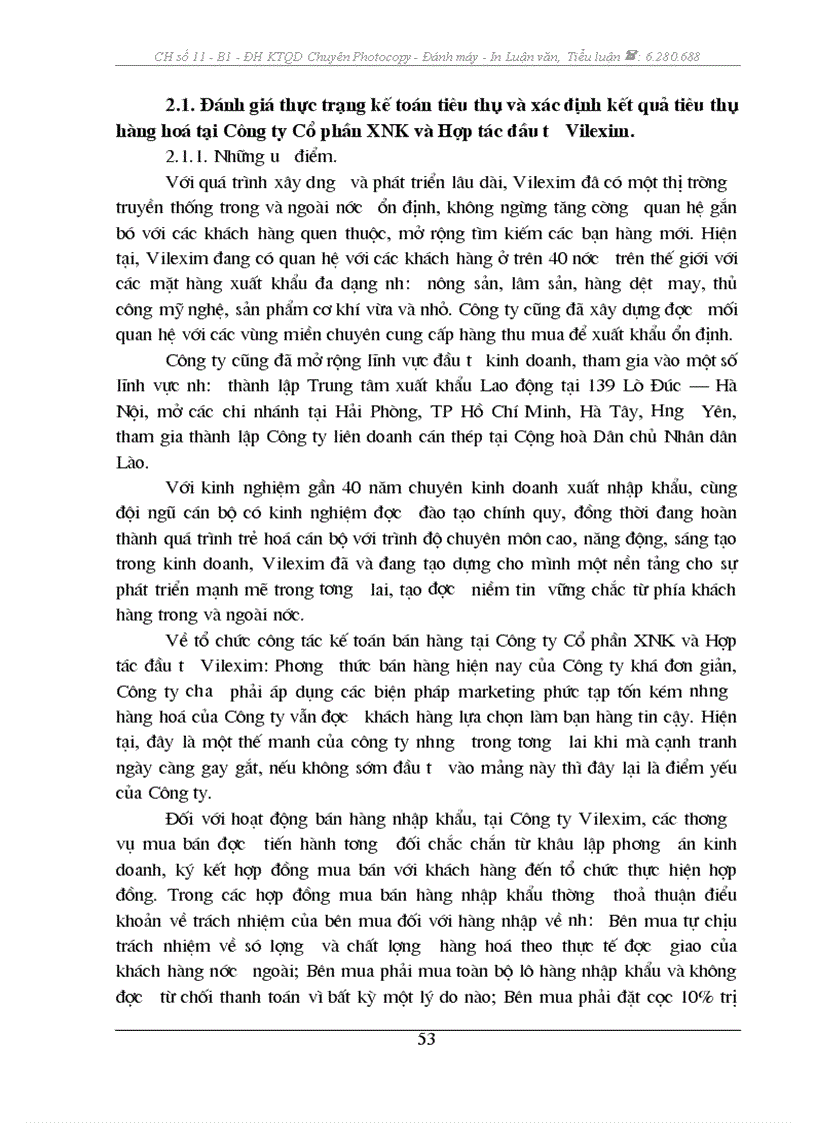 image for page Kế toán tiêu thụ và xác định kết quả tiêu thụ hàng hoá tại Công ty CP XNK và Hợp tác đầu tư Vilexim