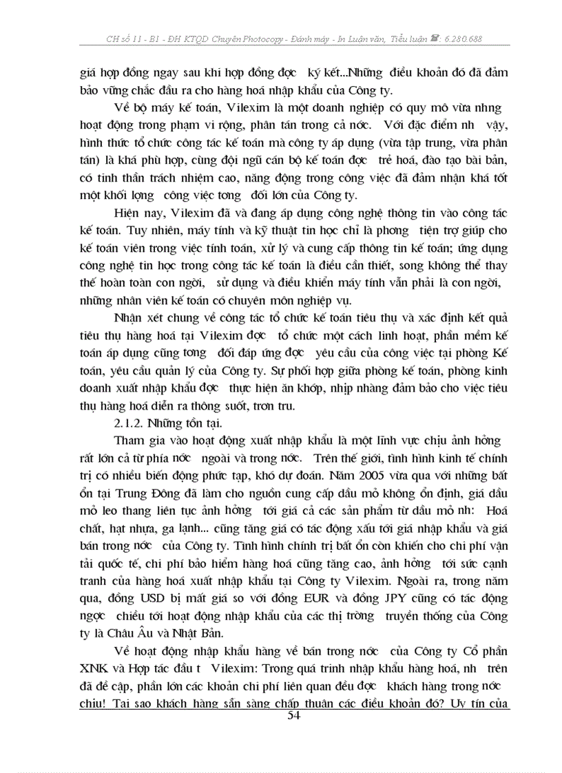 image for page Kế toán tiêu thụ và xác định kết quả tiêu thụ hàng hoá tại Công ty CP XNK và Hợp tác đầu tư Vilexim