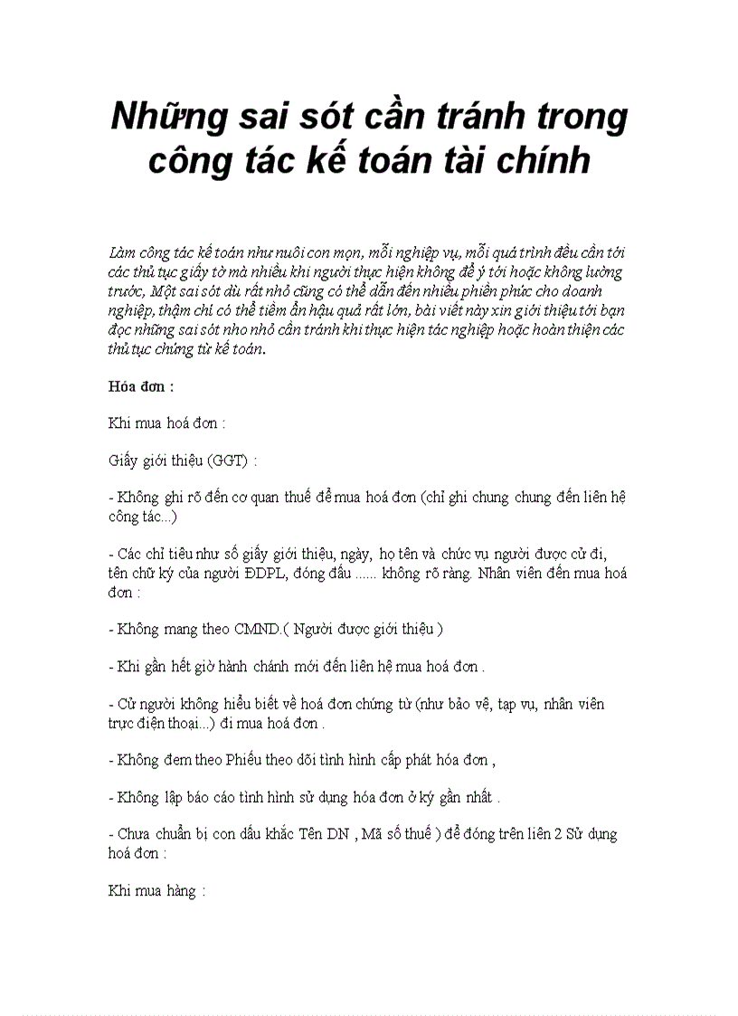 image for page Những sai sót cần tránh trong công tác kế toán tài chính