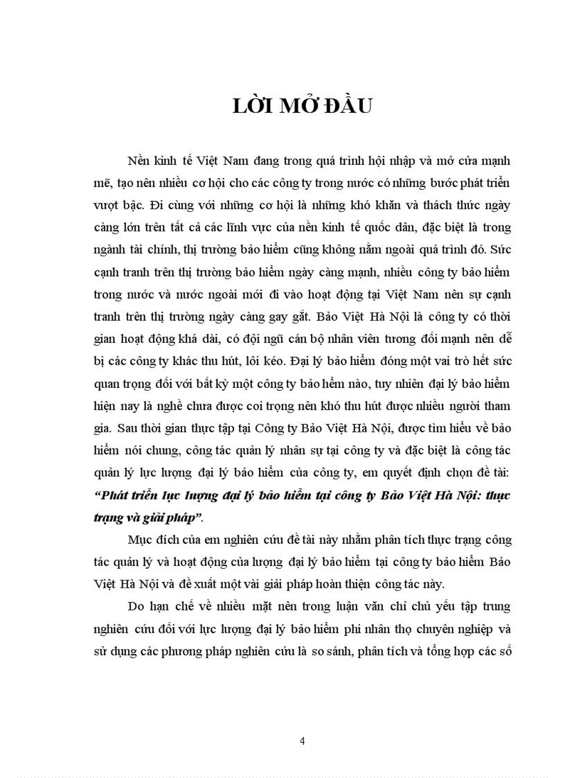 Phát triển lực lượng đại lý bảo hiểm tại công ty Bảo Việt Hà Nội thực trạng và giải pháp