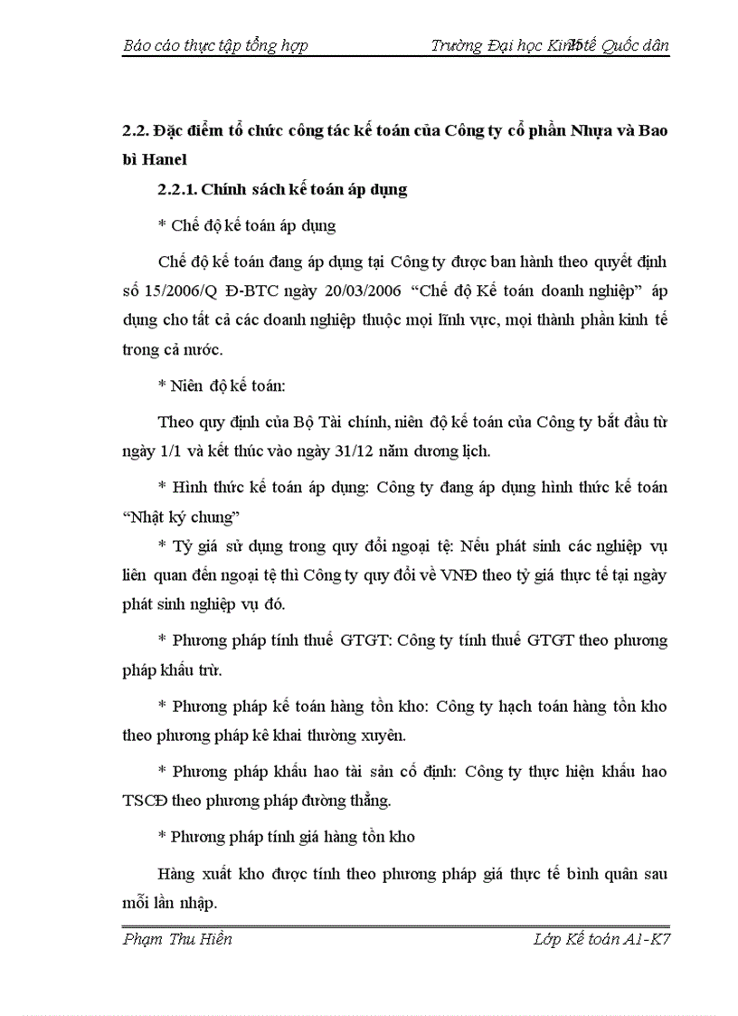 image for page Báo cáo thực tập tại Công ty CP Nhựa và Bao bì Hanel