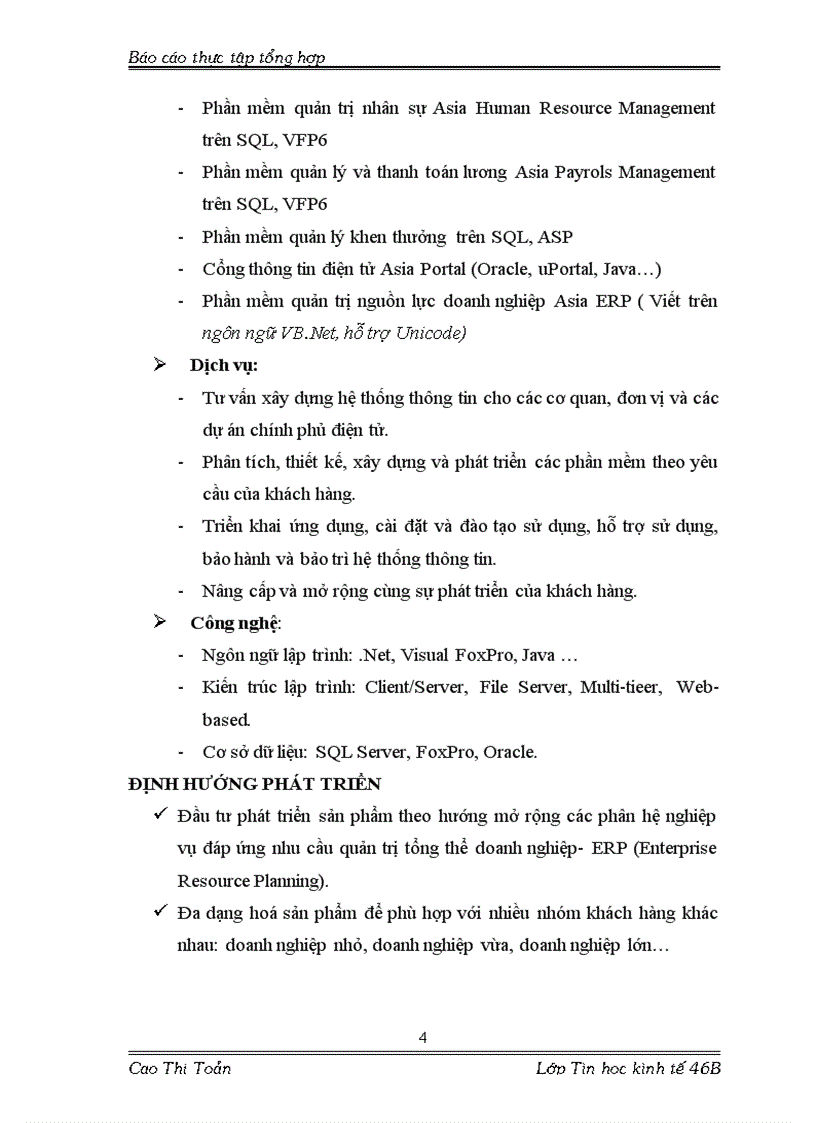 image for page Báo cáo thực tập tổng hợp tại Công ty CP phát triển phần mềm ASIA