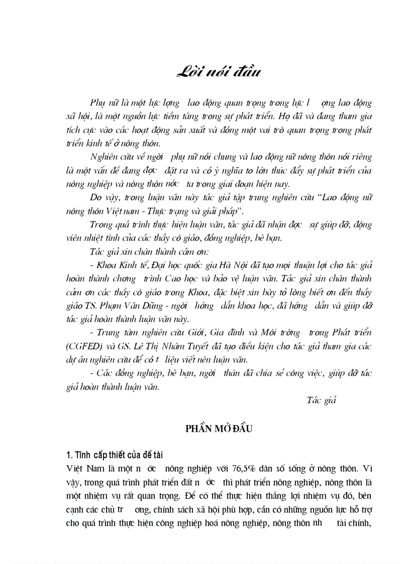 Lao động nữ ở nông thôn Việt Nam Thực trạng và giải pháp