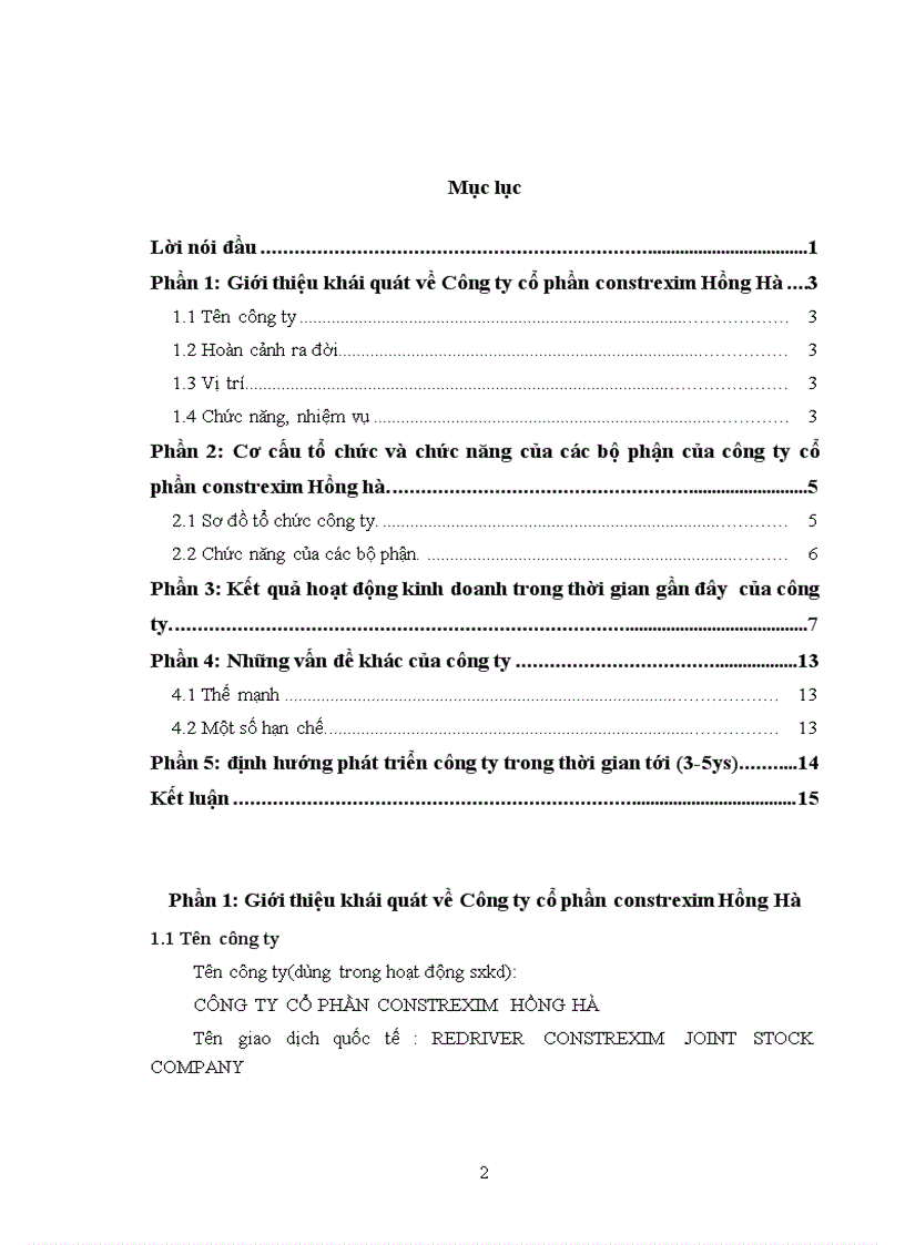 Báo cáo thực tập Tại Công ty CP Constrexim Hồng Hà