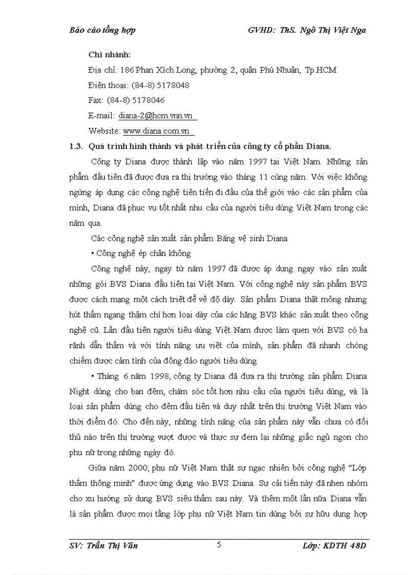 Báo cáo thực tập Tại Công ty Diana