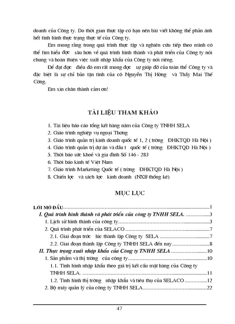 image for page Báo cáo thực tập tại Tại Công ty TNHH SELA