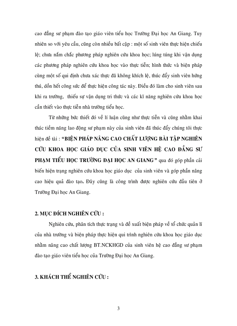 Biện Pháp Nâng Cao Chất Lượng Bài Tập Nghiên Cứu Khoa Học Giáo Dục Của Sinh Viên Hệ Cao Đẳng Sư Phạm Tiểu Học Trường Đại Học An Giang